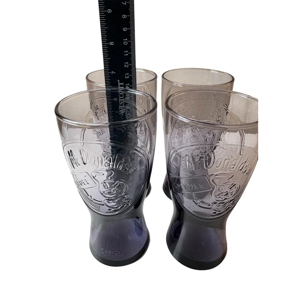 Vintage Retro‎ McDonalds Purple/Amythest Color Glass Embossed 1955 Set Of 4